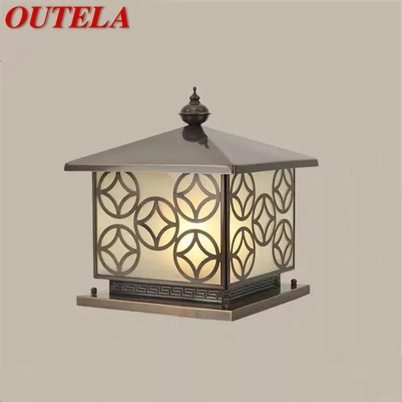 OUTELA 야외 전기 포스트 램프, 빈티지 창작 중국 황동 기둥 조명, 가정용 빌라 안뜰용 LED 방수 IP65